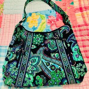 Vera Bradley Vibrant Floral Paisley Tote Bag Blue Green Purple